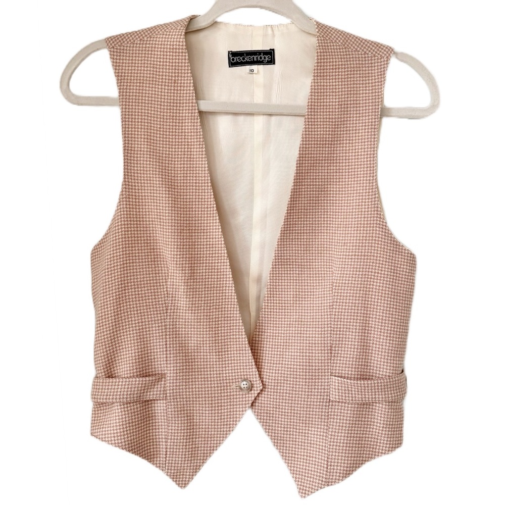 Vintage Breckenridge Wool Pink and Cream Button Front Single Breasted Vest Sz 10
